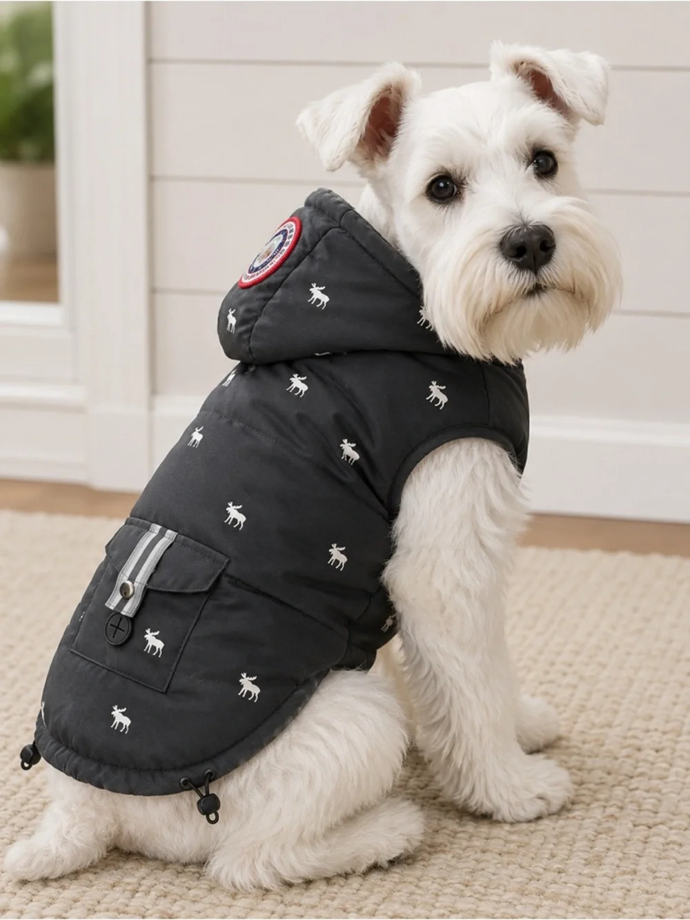 LuvGear Reversible Plaid Flannel Moose Dog Coat Cold Alert Patch Thermometer